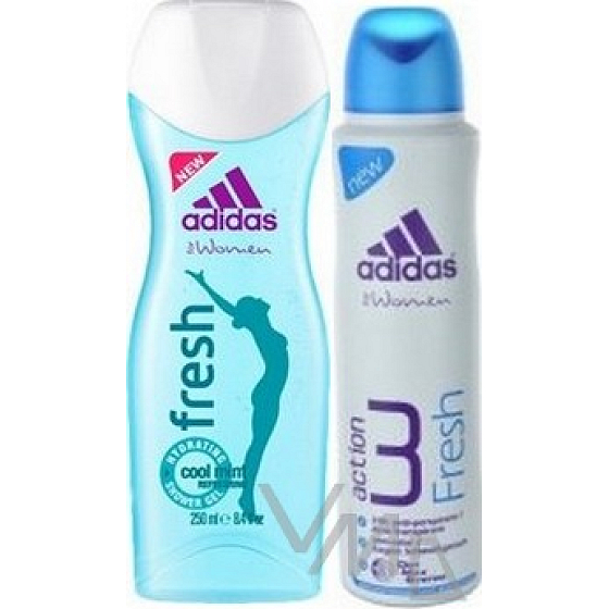 Adidas Fresh Sprchový gel 250 ml + Action 3 Fresh antiperspitant deodorant sprej 150 ml, kosmetická sada