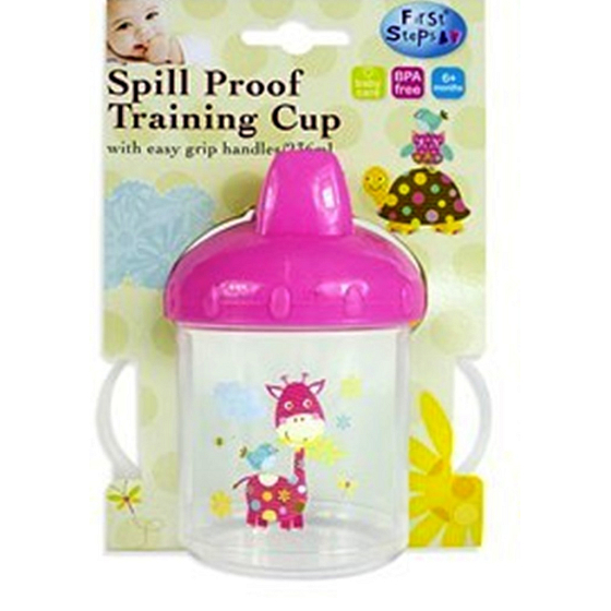 First Steps Training Cup hrnek se dvěma uchy 6+ měsíců růžové barvy 1 kus