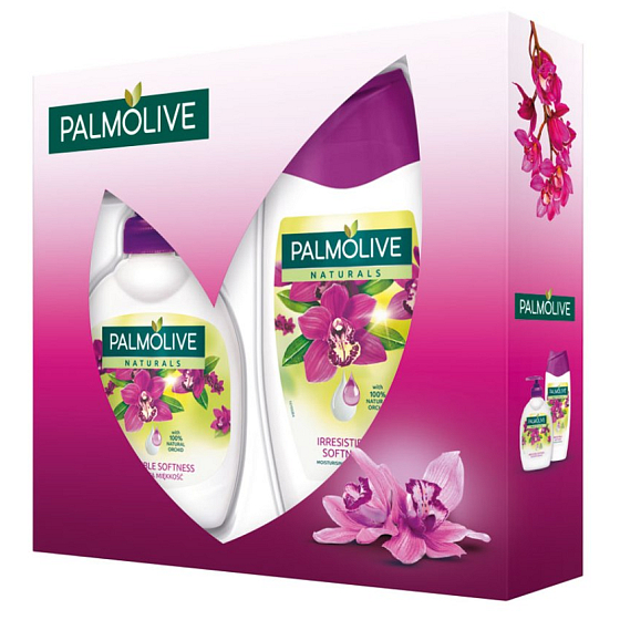 Palmolive Purpurová energie Naturals Irresistible Softness Natural Orchid sprchový gel 250 ml + tekuté mýdlo dávkovač 300 ml, kosmetická sada