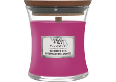 WoodWick Wild Berry & Beets - Leśne owoce i buraki zapachowa świeca z drewnianym knotem i wieczkiem szklanym mała 85 g