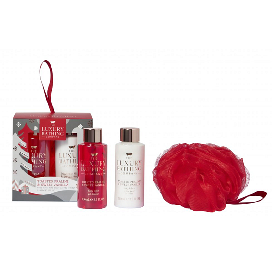 Grace Cole Vánoční cukroví & Vanilka sprchový gel 100 ml + tělové mléko 100 ml + koupelová houba, kosmetická sada pro ženy