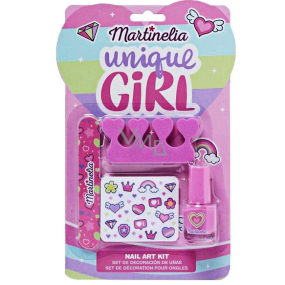 Martinelia Unique Girl lak na nehty 4 ml + pilník na nehty + samolepky na nehty + oddělovač prstů, kosmetická sada pro děti Martinelia Unique Girl lak na nehty 4 ml + pilník na nehty + samolepky na nehty + oddělovač prstů, kosmetická sada pro děti