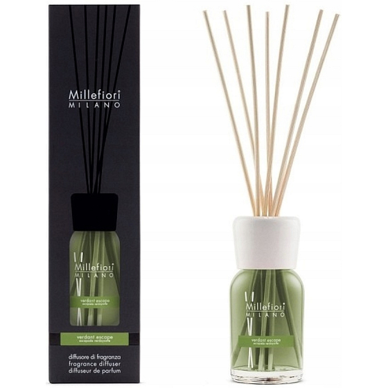Millefiori Milano Natural Verdant Escape - Unik do zeleni Dyfuzor 100 ml + 7 sztuczek o długości 25 cm do mniejszych pomieszczeń wytrzyma 5-6 tygodni