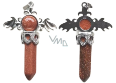 Goldstone złoty krzyż ze stopu i naturalnego kamienia 5,3 x 3,7 x 12 mm, kamień ambicji