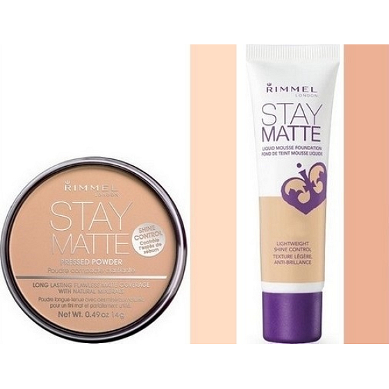 Rimmel London Stay Matte Powder pudr 003 Peach Glow 14 g + Stay Matte Liquid Mousse make-up 103 True Ivory 30 ml