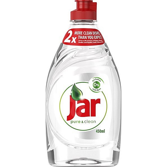 Jar Pure & Clean prostředek na ruční mytí nádobí, neobsahuje žádné parfémy ani barviva 450 ml