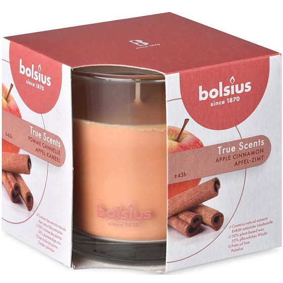Bolsius True Scents Apple Cinammon - Jablko a skořice vonná svíčka ve skle 95 x 95 mm, doba hoření 43 hodin