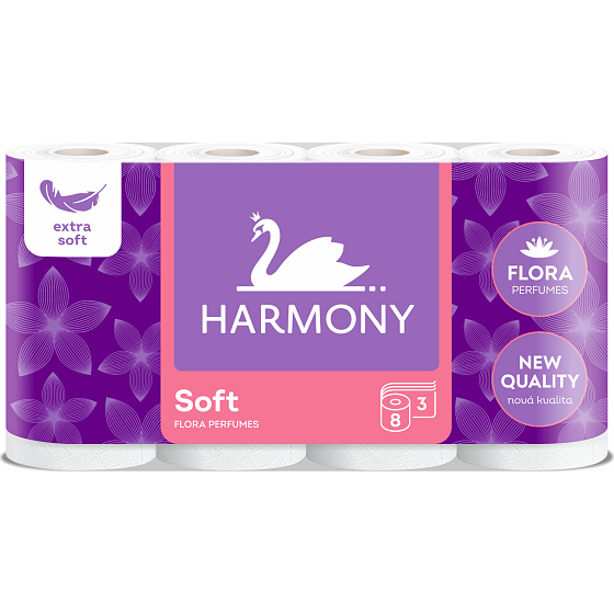 Harmony Soft Flora 3-warstwowy papier toaletowy, 8 rolek, 17,5 m rolka