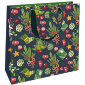 Nekupto Torba prezentowa luksusowa 23 x 23 cm Choinka bożonarodzeniowa, jemioła, skarpety