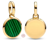 Charm Srebrna 925 Mini medalion zielony imitacja Malachit, zawieszka na bransoletkę symbol