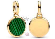 Charm Srebrna 925 Mini medalion zielony imitacja Malachit, zawieszka na bransoletkę symbol