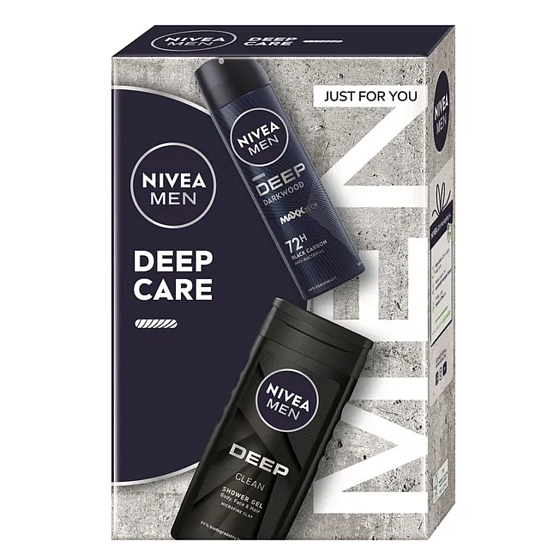 Nivea Men Deep Care Clean żel pod prysznic 250 ml + Nivea Men Deep Darkwood antyperspirant w sprayu 150 ml, zestaw kosmetyczny dla mężczyzn