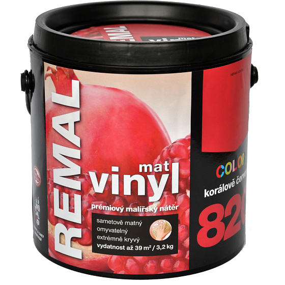 REMAL Vinyl Color mat farba do mycia na stenu, 820 korálově czerwona, 3,2 kg