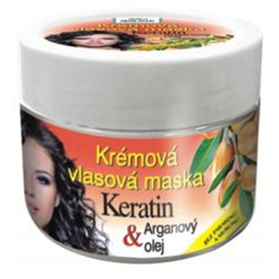 Bione Cosmetics Keratin & Arganový olej krémová vlasová maska pro všechny typy vlasů 260 ml