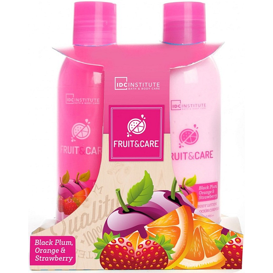Idc Institute Fruit & Care Black Plum, Orange a Strawberry sprchový gel 180 ml + tělové mléko 180 ml, kosmetická sada