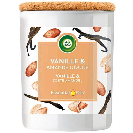 Air Wick Essential Oils Vanilla Bean & Sweet Almond - Vanilka a sladké mandle vonná svíčka sklo 185 g