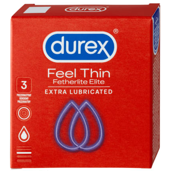 Durex Feel Thin Fetherlite Elite Extra Lubricated kondom, nominální šířka 56 mm 3 kusy