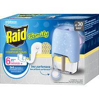 Raid Family elektrický odpařovač z płynem przeciw komarom, 30 nocy, 1+21 ml