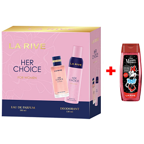 LA RIVE HER CHOICE woda perfumowana 100 ml + dezodorant w sprayu 150 ml, zestaw prezentowy dla kobiet + Żel pod prysznic La Rive 2w1 Minie 250 ml GRATIS
