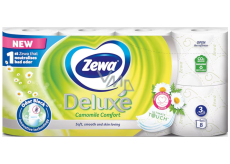 Zewa Deluxe Aqua Tube Camomile Comfort perfumowany papier toaletowy 150 arkuszy 3 warstwowy 8 sztuk, rolka, którą możesz spłukać
