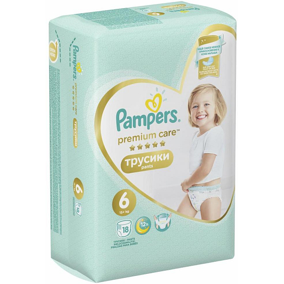 Pampers Premium Care velikost 6, 15+ kg plenkové kalhotky 18 kusů