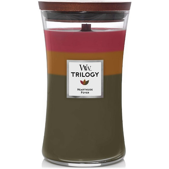 WoodWick Trilogy Hearthside Foyer - Posezení u krbu vonná svíčka s dřevěným knotem a víčkem sklo velká 609,5 g