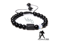 Onyx Wodnik w znaku zodiaku, bransoletka naturalny kamień, kuleczka 8mm / regulowany rozmiar, kamień życiodajny czarny