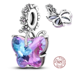 Charm Srebrna biżuteria 925 Czarujący motyl ze szkła Murano, zawieszka na bransoletkę symbol