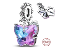 Charm Srebrna biżuteria 925 Czarujący motyl ze szkła Murano, zawieszka na bransoletkę symbol