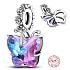 Charm Srebrna biżuteria 925 Czarujący motyl ze szkła Murano, zawieszka na bransoletkę symbol