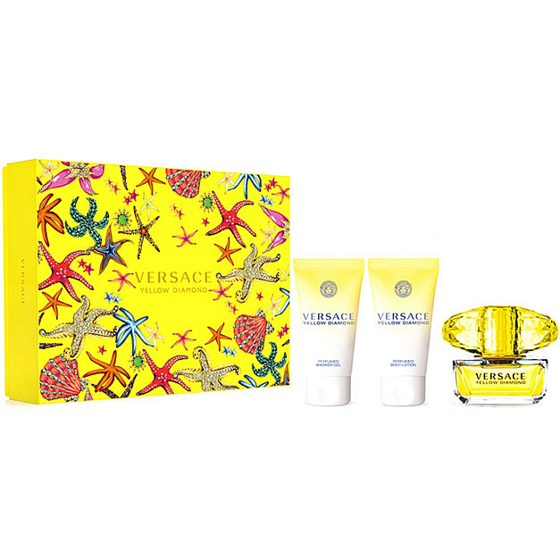 Versace Yellow Diamond woda toaletowa 50 ml + żel pod prysznic 50 ml + mleczko do ciała 50 ml, zestaw prezentowy dla kobiet