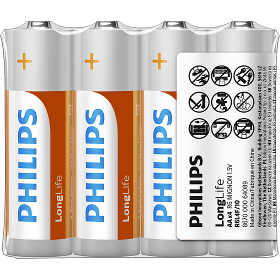 Philips Longlife baterie AA R6L4F/10 1,5 V 4 szt.