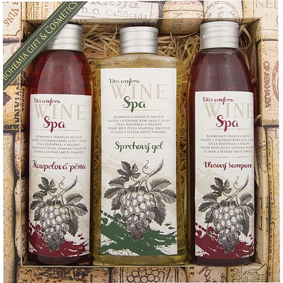 Bohemia Gifts Wine Spa Vinná kosmetika Hroznový olej a extrakt z vinné révy koupelová pěna 200 ml + sprchový gel 250 ml + šampon 200 ml, kosmetická sada