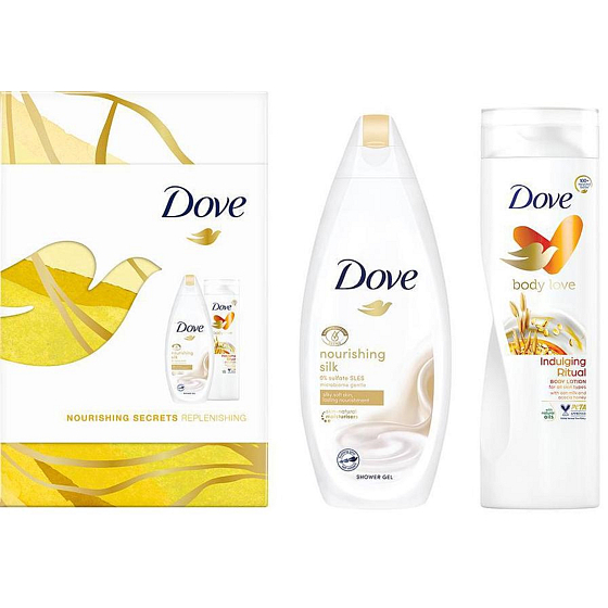 Dove Nourishing Secrets Nourishing Silk sprchový gel 250 ml + Oat Milk tělové mléko 250 ml, kosmetická sada