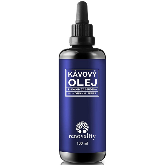 Renovality Kávový olej za studena lisovaný na pleť, celulitidu, k masáži 100 ml s pipetkou