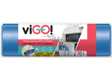 viGO! Woreczki do kosza na śmieci z funkcją ściągania niebieskie, 12 µ, 35 litrów 50 x 60 cm 15 sztuk