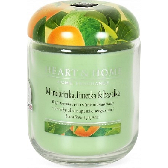 Heart & Home Mandarinka, limetka a bazalka Sojová vonná svíčka velká hoří až 70 hodin 310 g
