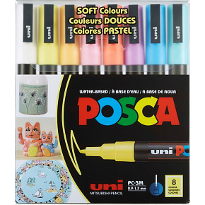 Posca Uniwersalny zestaw akrylowych markerów 0,9 - 1,3 mm Mix pastelowych kolorów 8 sztuk PC-3M