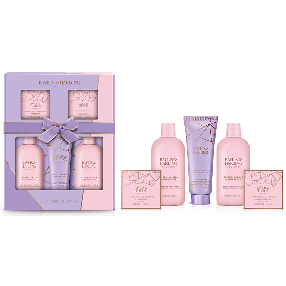 Baylis & Harding Jojoba a Vanilka sprchový gel 300 ml + sprchový krém 300 ml + tělové mléko 130 ml + tuhé mýdlo 150 g + krystaly do koupele 100 g, kosmetická sada pro ženy