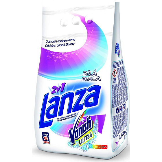 Lanza Vanish Ultra 2v1 Bílá prací prášek s odstraňovačem skvrn na bílé prádlo 45 dávek 3,375 g