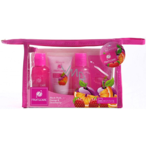 Idc Institute Fruit & Care Black Plum, Orange a Strawberry Cestovní set sprchový gel 70 ml + šampon 70 ml + tělové mléko 50 ml + peeling 50 ml + etue, kosmetická sada