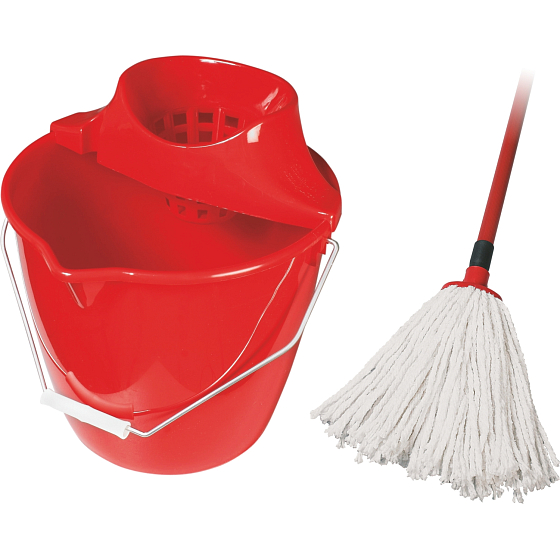 Spokar Zestaw mopa, mop bawełniany z wiadrem i wyciskaczem, czerwony