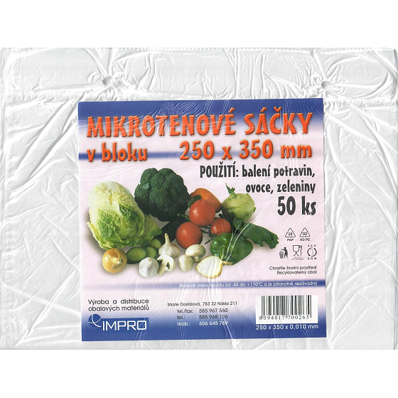 Impro Sáček mikroténový v bloku 250 x 350 x 0,010 mm 50 kusů