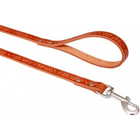 B&F Skórziana smycz przełączająca Grazl wzór żołędziowy liść kolor koniak 1,6 x 120 cm