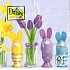 Nekupto Papírové ubrousky 3 vrstvé 33 x 33 cm 20 kusů Velikonoční fialové tulipány a zajíčci