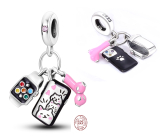 Zawieszka ze srebra próby 925 Telefon, słuchawki i smartwatch 3w1, charms do bransoletki z motywem