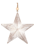 Hvězda dřevěná s patinou na zavěšení béžová 12 cm