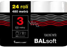 BALsoft 3-warstwowy papier toaletowy, 24 rolki, 20 m rolki
