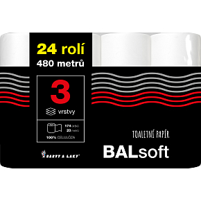 BALsoft 3-warstwowy papier toaletowy, 24 rolki, 20 m rolka BALsoft 3-warstwowy papier toaletowy, 24 rolki, 20 m rolka