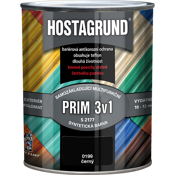 Hostagrund Prim 3v1 S2177 podkład oraz farba nawierzchniowa na metal, 0199 czarna, 600 ml